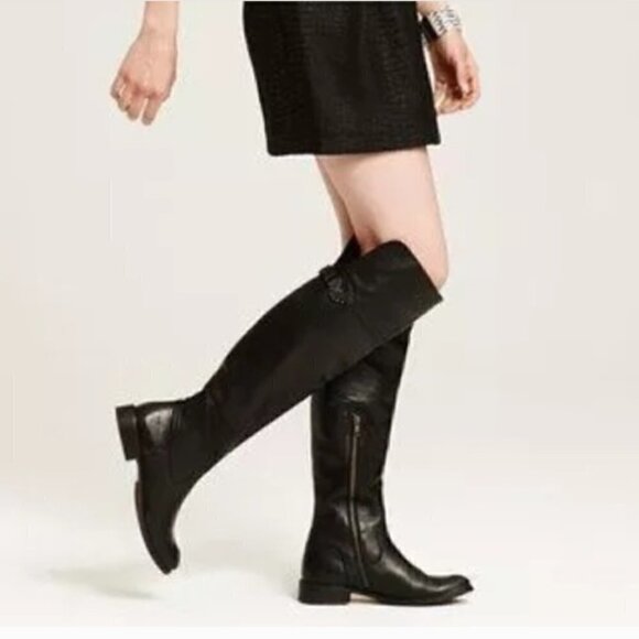 Frye Shirley Over-The-Knee Black Leather Riding Boots - Size 6.5 - Picture 1 of 14